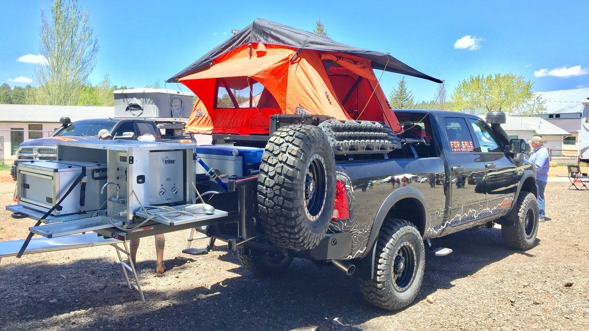 overlanding gear on 4x4 dodge ram at overland expo west