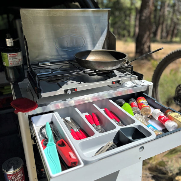 Outdoor mobile kitchen camping stove box table