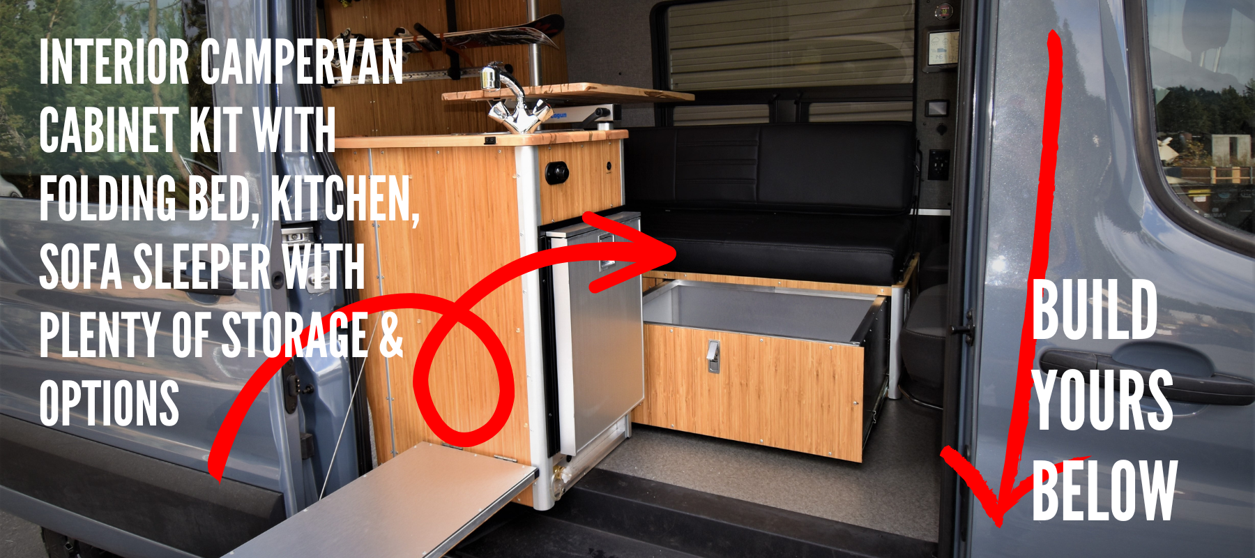 Complete Van Interior Kit Murphy's Lounge. Campervan Bed, Kitchen, Couch, Storage.